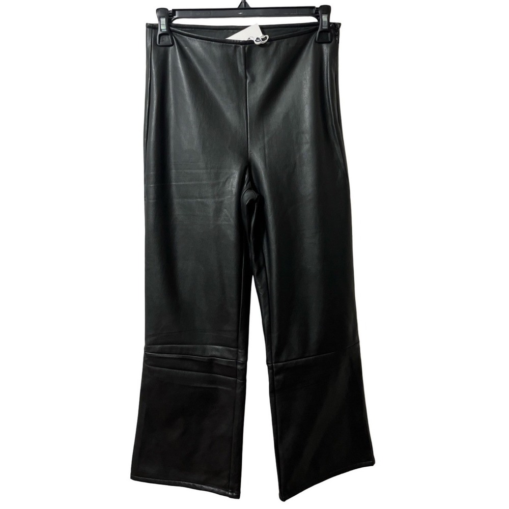 Wildfox Vegan Leather Crop Flare Pants XS Side Zip Flat Front Edgy
